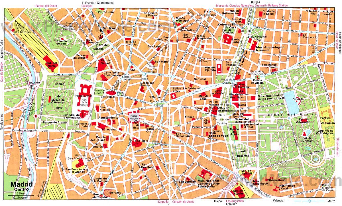 Madrid, Španija centra mesta (zemljevid