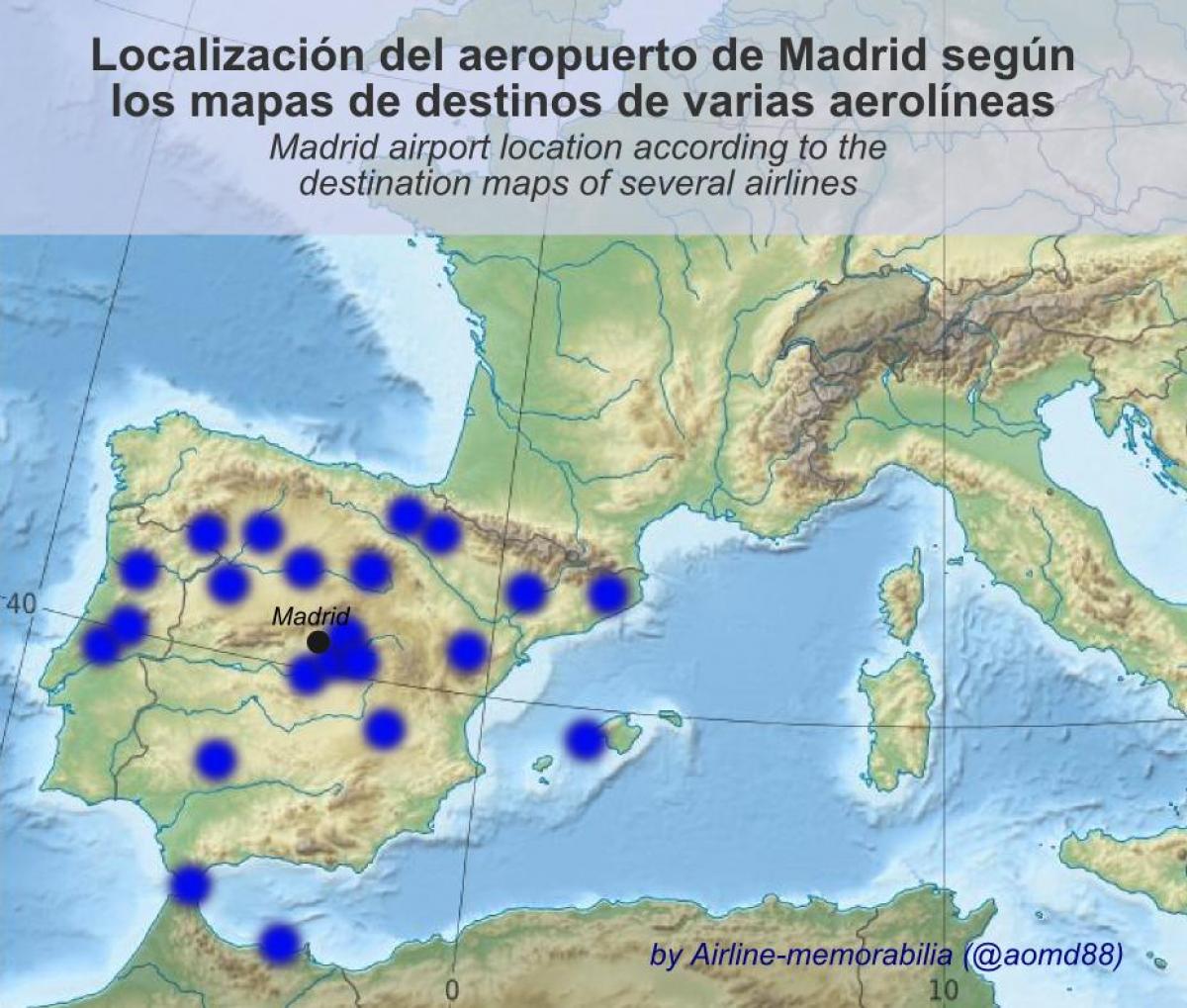 zemljevid Madrid letališče destinacij