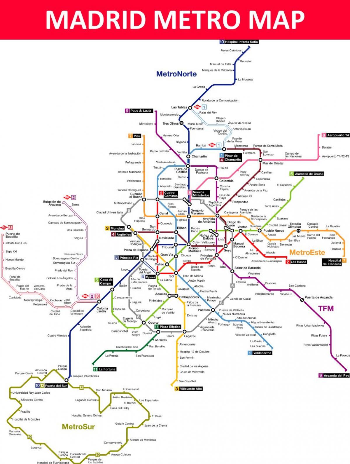 metro de Madrid zemljevid