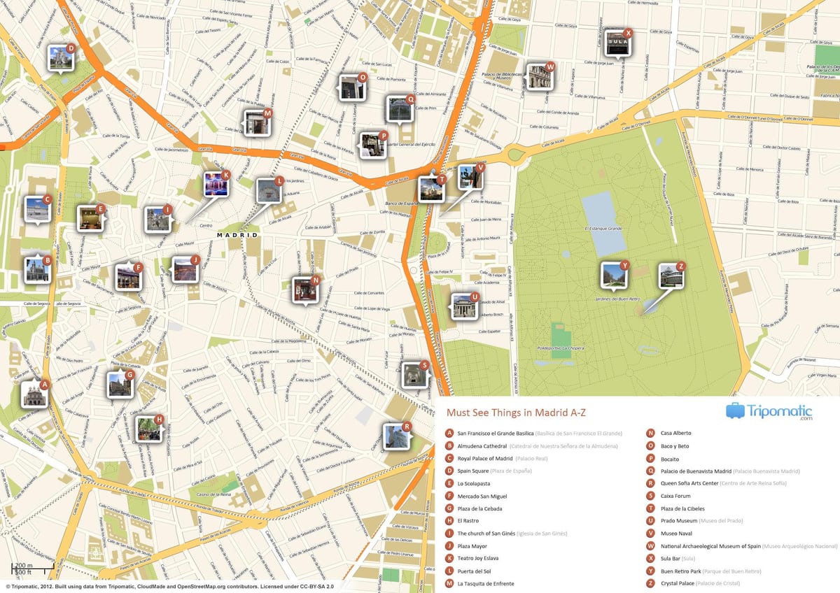 Madrid vrh znamenitosti na zemljevidu