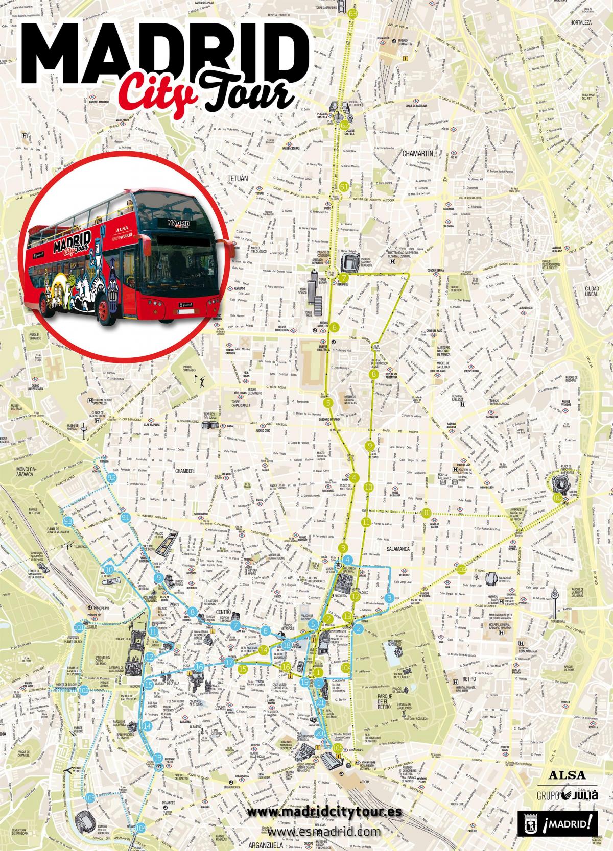 Madrid turistični avtobus zemljevid